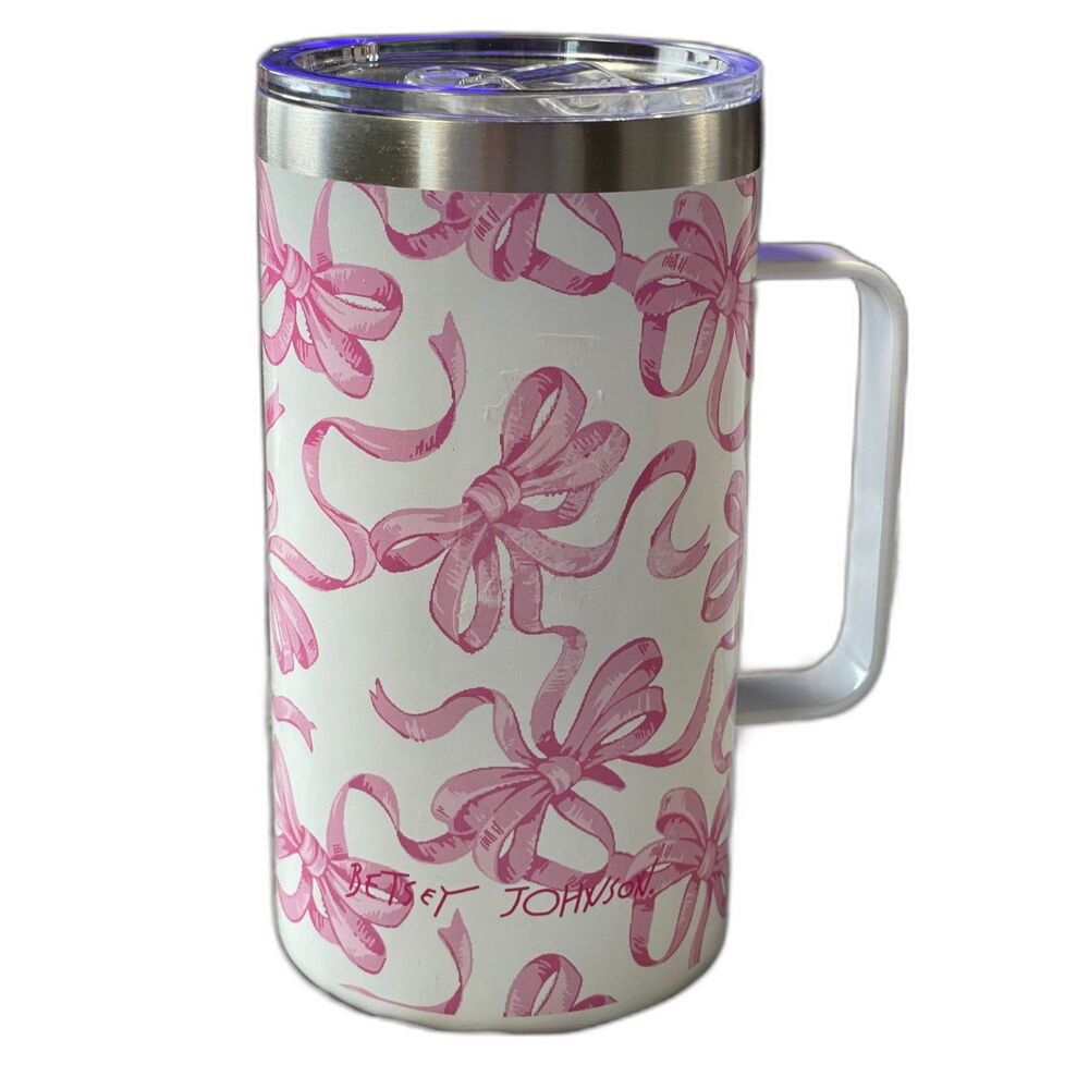 NWOT Betsey Johnson Pink Ribbons Bow Coquette 24 oz Insulated Travel Tumbler Cup